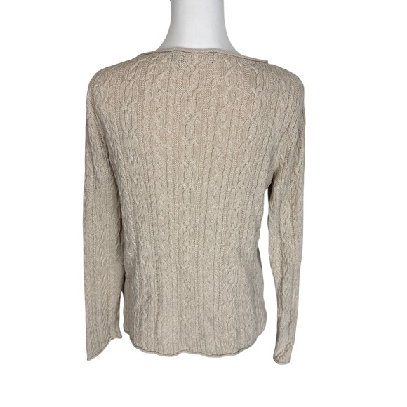 Lauren Ralph Lauren Tan Beige Cable Knit Cotton Boat Neck Sweater Womens L/XL - Picture 2 of 7